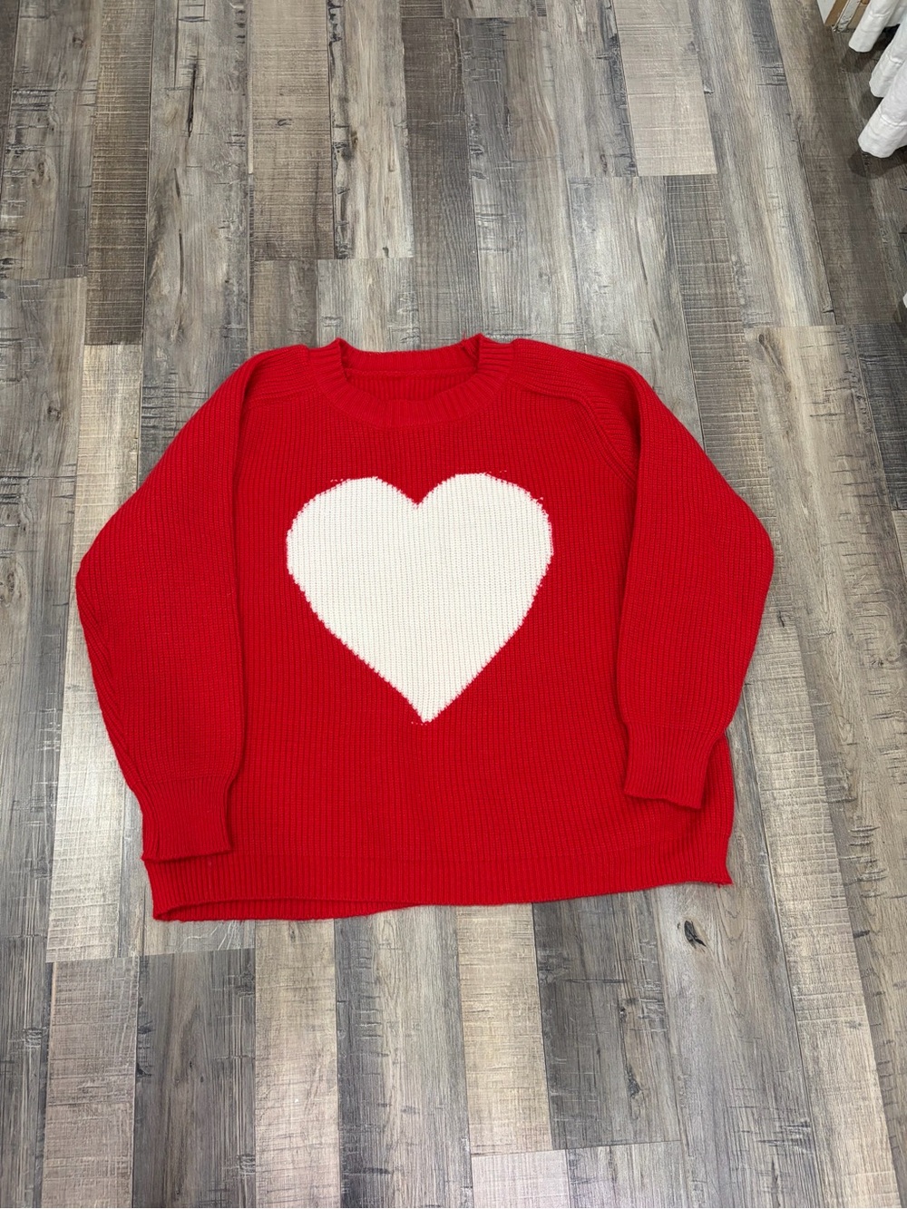 Chicwish Red Sweater with White Heart Crewneck